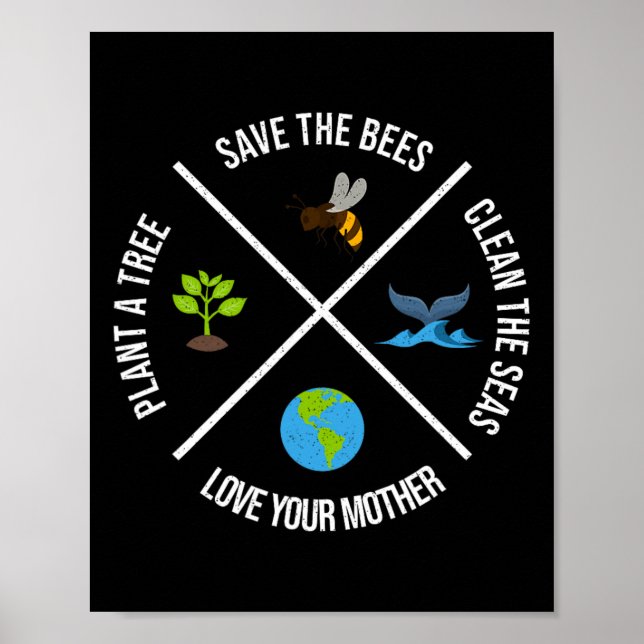 Poster Feliz Dia da Terra Plantas Árvores Limpas Águas Sa (Frente)