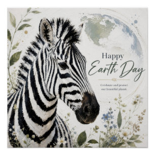 Póster Feliz Dia da Terra Zebra Fauna