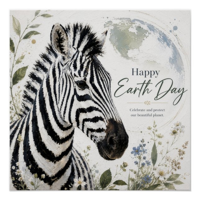 Póster Feliz Dia da Terra Zebra Fauna (Frente)