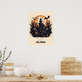 Poster Feliz Dia das Bruxas, abóboras e morcegos