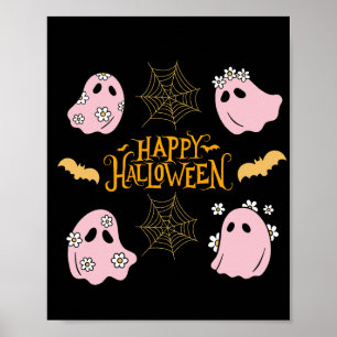 Poster Feliz Dia das Bruxas Rosa Fantasmas Arte de Muro