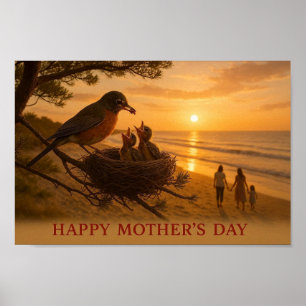 Poster Feliz Dia das Mães Arte de pôr do sol do pôster co