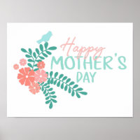 Feliz dia das mães floral fofo primavera passarinh