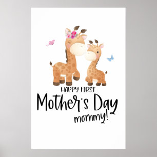 Poster Feliz Dia das Primeiras Mães 🦒 Girafa + Borbol