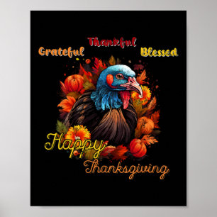 Poster Feliz Dia de Ação de Graças Banquete Festivo Turqu