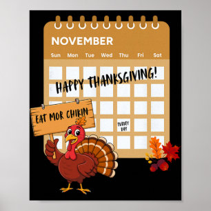 Poster Feliz Dia de Ação de Graças Calendário do Dia do P