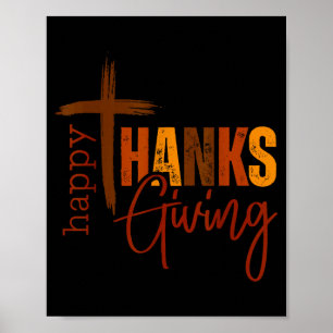 Poster Feliz Dia de Ação de Graças Cruz Cristã Peru Abóbo