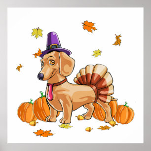 Poster Feliz Dia de Ação de Graças Dachshund Turquia F