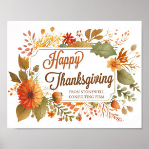 Poster Feliz Dia de Ação de Graças Flores Personalizadas