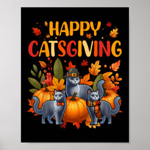 Poster Feliz Dia de Ação de Graças Gato Três Lindos Gatos