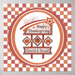 Poster Feliz Dia de Ação de Graças Grata e Bênção - Sinal