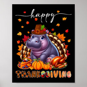 Poster Feliz Dia de Ação de Graças Hippo Figurume Turquia
