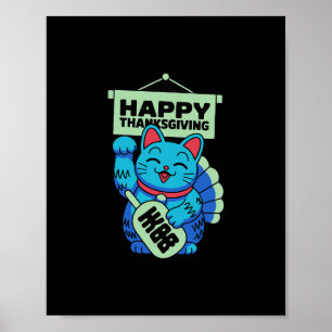 Poster Feliz Dia de Ação de Graças Maneki Neko Gato Sortu