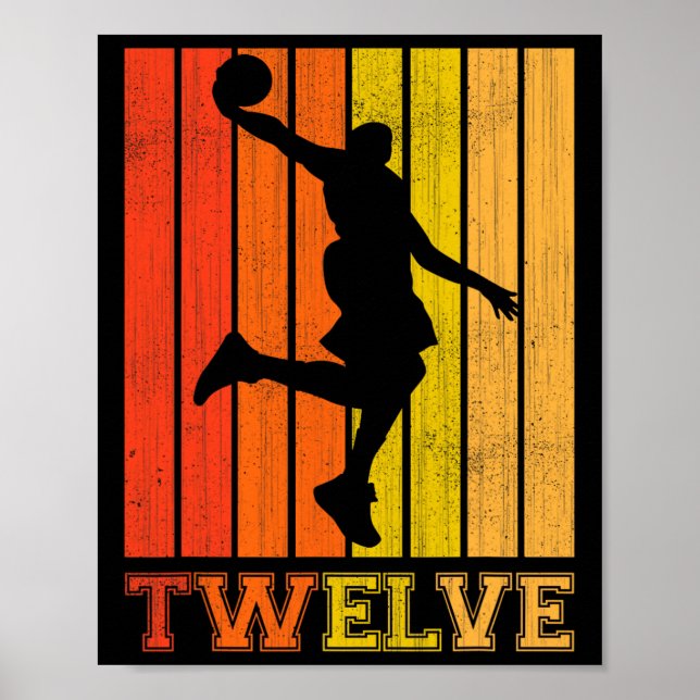 Poster Feliz Dia De Aniversário De 12 Para Rapazes Basket (Frente)