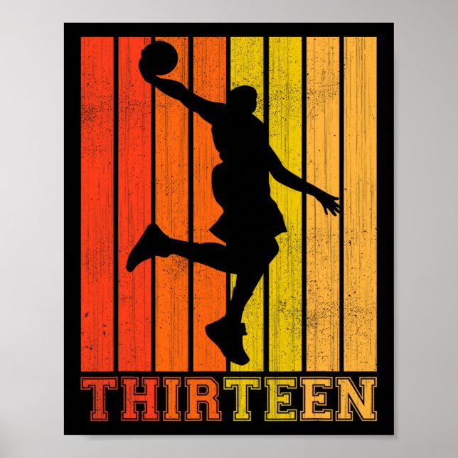 Poster Feliz Dia De Aniversário De 13 Para Rapazes Basket (Frente)
