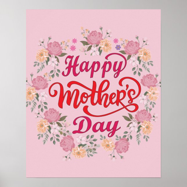 Poster Feliz dia de as mães com amor e flores (Frente)