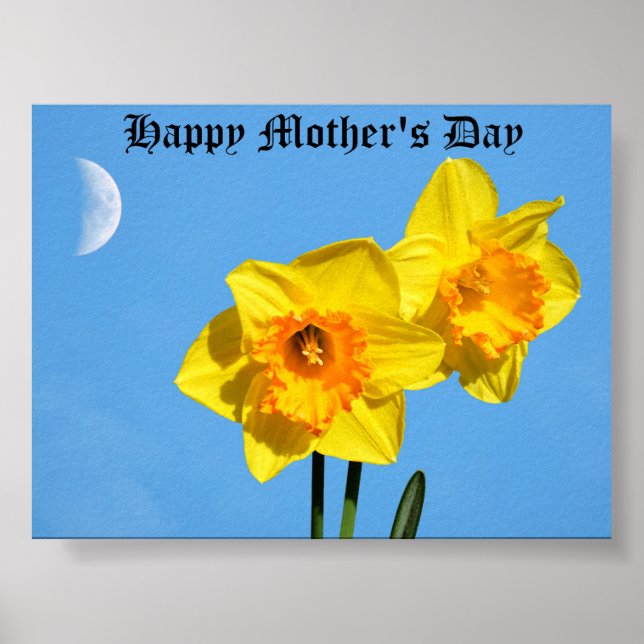 Poster Feliz Dia de as mães Daffodils Dourado Flores medu (Frente)
