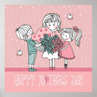 Póster Feliz Dia de as mães e Crianças