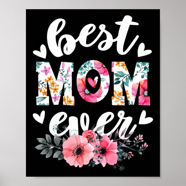 Poster Feliz dia de as mães Melhor Mãe Alguma Vez Floral  (Frente)