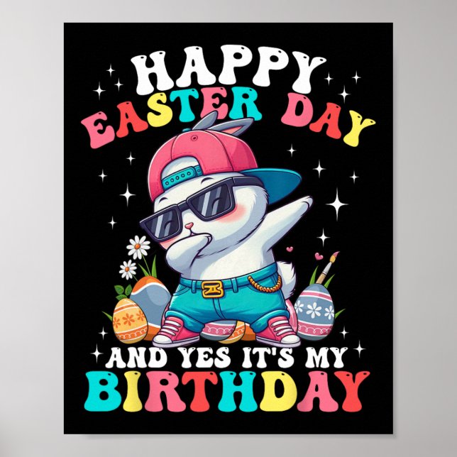 Poster Feliz Dia de Páscoa E Sim É Meu Aniversário Coelho (Frente)