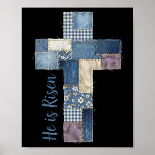 Poster Feliz Dia de Páscoa Ele Ressuscitou Cruz Cristã Je