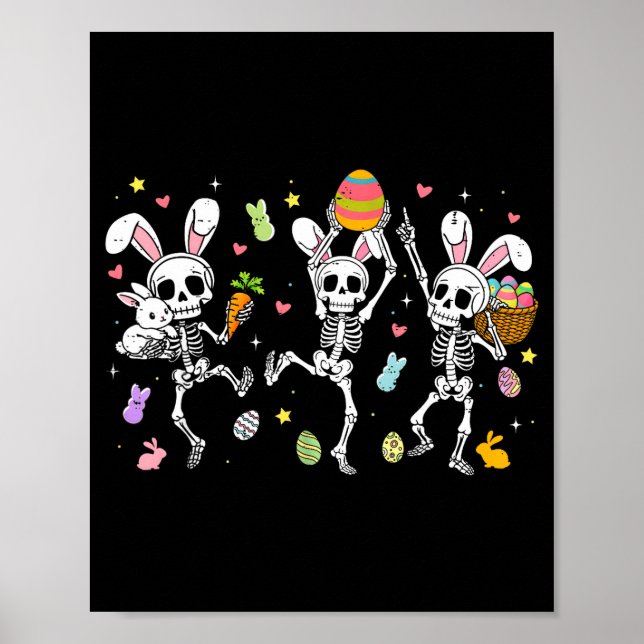 Poster Feliz dia de Páscoa esqueletos engraçados coelho d (Frente)