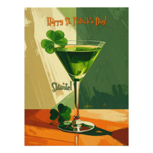 Póster Feliz Dia de São Patrício Shamrock Martini