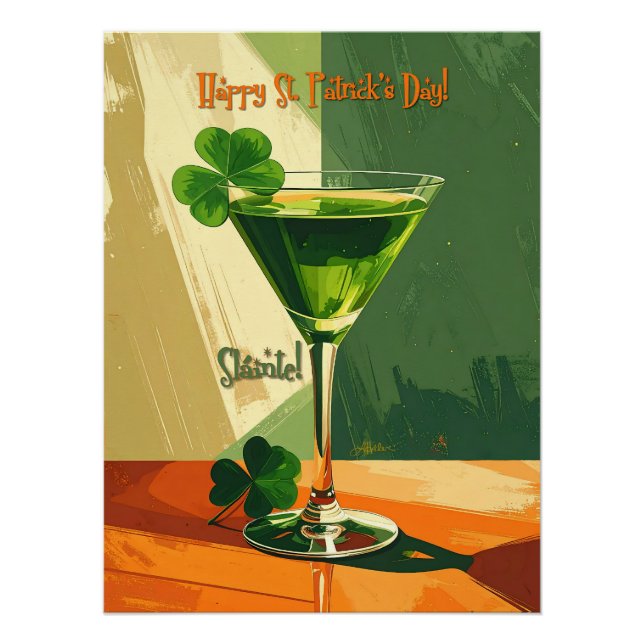 Póster Feliz Dia de São Patrício Shamrock Martini  (Frente)
