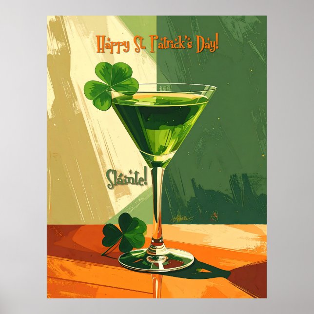 Poster Feliz Dia de São Patrício Shamrock Martini  (Frente)