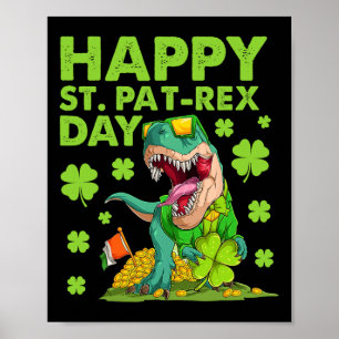 Poster Feliz Dia de São Patrício T-rex Dinossauro Bo