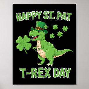 Poster Feliz Dia de São Patrício Trex Dia Engraçado Dinos