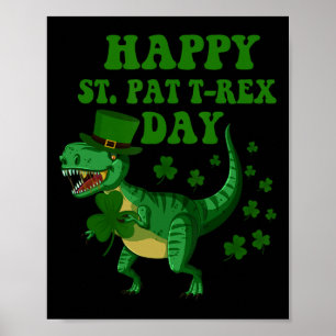 Poster Feliz Dia de São Patrício Trex Dinossauro Dia de S