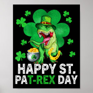 Poster Feliz Dia de São Patrício Trex Dinossauro Infantil