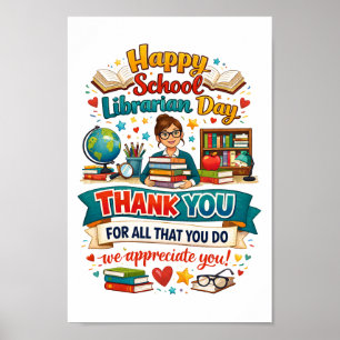Poster Feliz Dia do Bibliotecário Escolar Obrigado Bibl