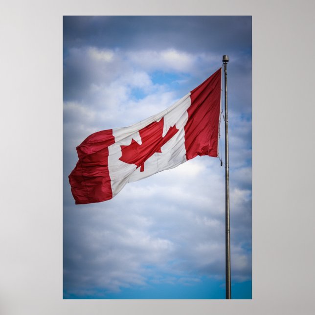 Póster Feliz dia do Canadá, Red e White Flag canadense (Frente)