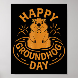 Poster Feliz Dia do Groundhog Crianças Meninos Homens Mul