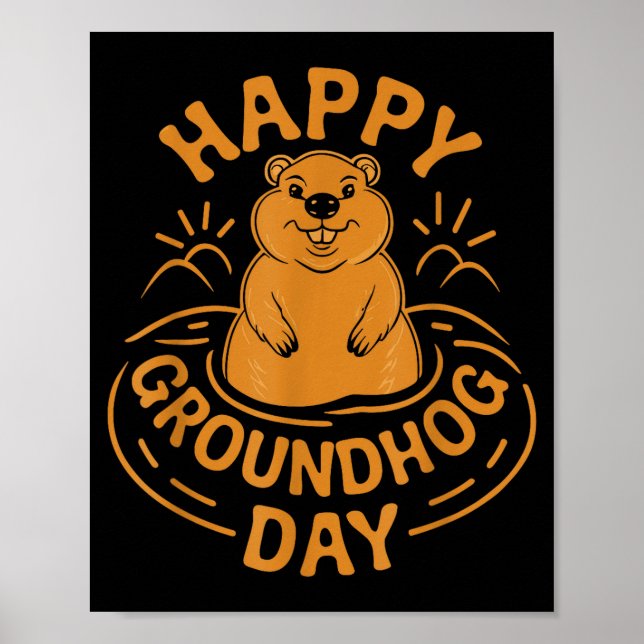 Poster Feliz Dia do Groundhog Crianças Meninos Homens Mul (Frente)
