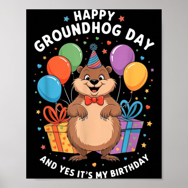Poster Feliz Dia do Groundhog e é meu aniversário 2 de fe (Frente)