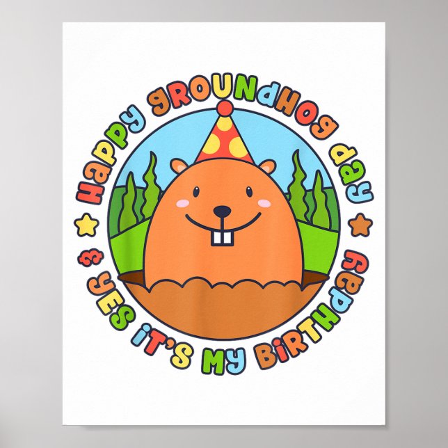 Poster Feliz Dia do Groundhog e Sim É a Minha Festa de An (Frente)
