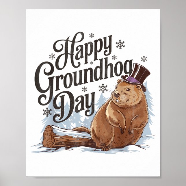 Poster Feliz Dia do Groundhog Fantasia de Ground Hog Anim (Frente)
