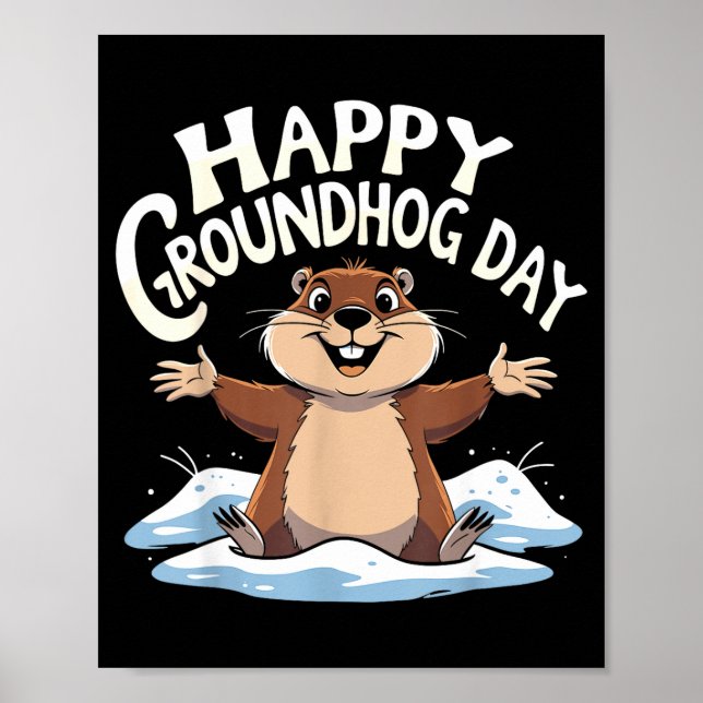 Poster Feliz Dia do Groundhog Fofa Groundhog Mulheres Hom (Frente)