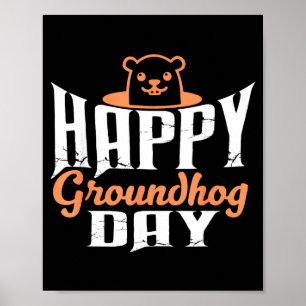 Poster Feliz Dia do Groundhog Funny Cute Groundhog Animal