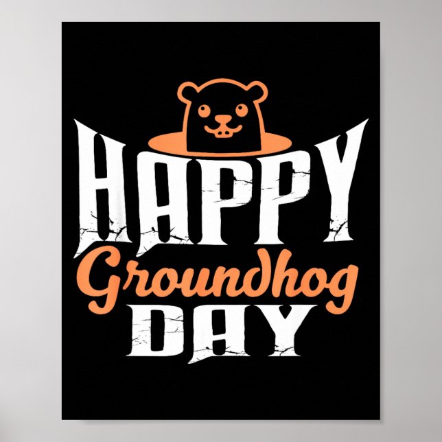 Poster Feliz Dia do Groundhog Funny Cute Groundhog Animal (Frente)