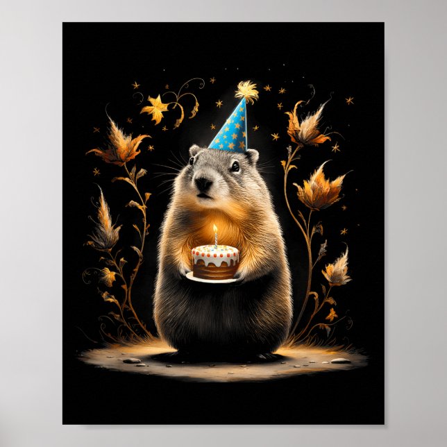 Poster Feliz Dia do Groundhog Ground Hog Com Bolo de Aniv (Frente)