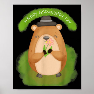 Poster Feliz Dia do Groundhog para Mulheres Homens e Cria