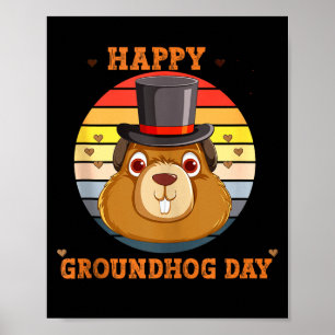 Poster Feliz Dia do Groundhog Vintage 2024 Celebre o Feri
