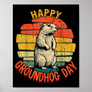 Poster Feliz Dia do Groundhog Vintage Engraçado Woodchuck