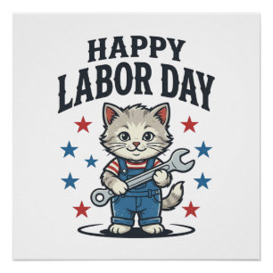 Póster Feliz Dia do Trabalhador Gato Patriota Desenho Vin