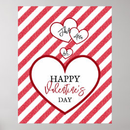 Poster Feliz Dia dos Namorados Corações Vermelhos Listras