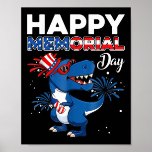 Poster Feliz Dia Memorial 4 De Julho Dinossauro Americano